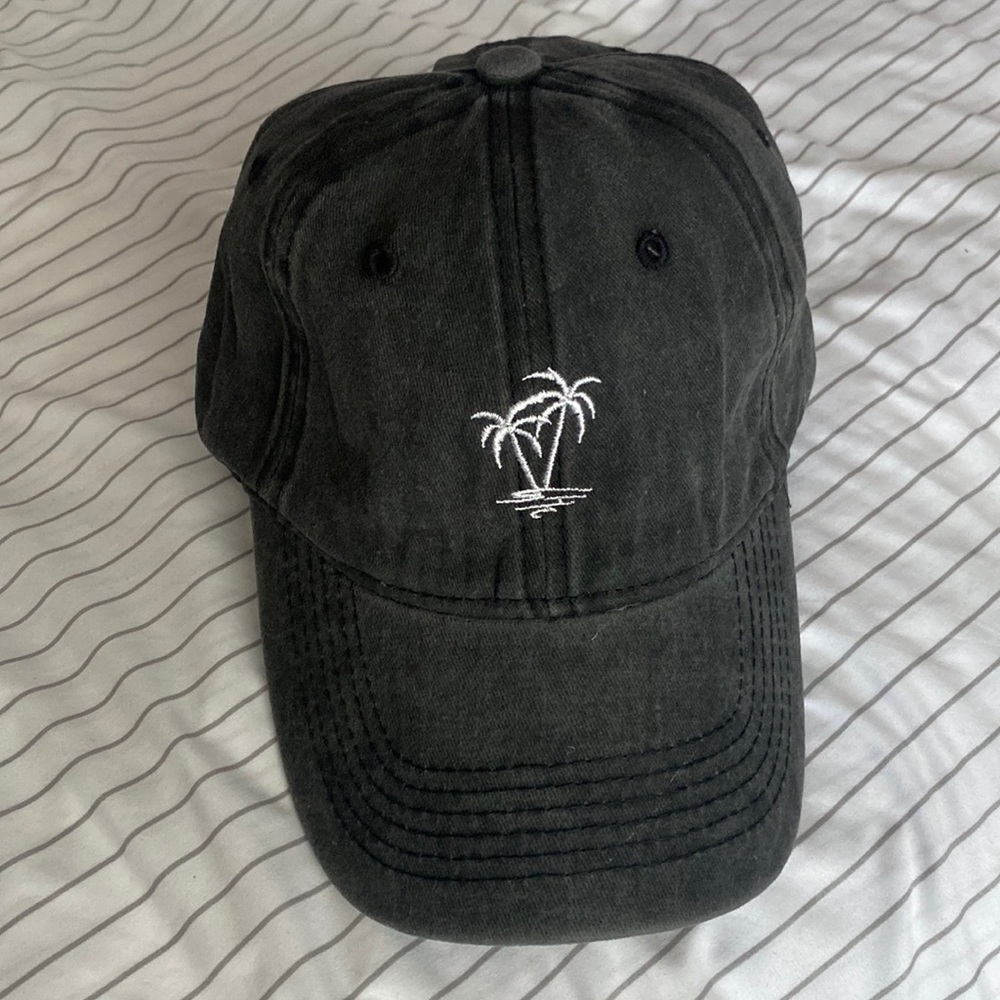 Charcoal Black Palm Tree Embroidered Hat